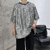 Men's T Shirts Mens Shiny Sequin Tees Fashion O-Neck Oversized Short Sleeve T-Shirt Night Club Party Stage Costume Summer Punk Metallic