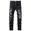 Jeans de designer jeans pourpre jeans denim hommes hommes pantalon pantalon violet ksubi jeans High Street Purple Retro Paint Spot Slim Feet Micro Elastic Jeans Hip-Hop Hole Ea2