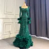 Hill Hill Green Green Elegant Sirène Robes de soirée Robes 2024 Plume perle Luxury For Women Party LA71576