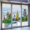 Custom size Stained Glass Films,Privacy Static Cling,Print Castle Lighthouse Sailboat Door Sticker,Office Home Decor