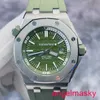 AP Moissanite Wrist Watch Royal Oak Offshore Series 15710st Avocado Green Dial Automatic Mechanical Watch Mens 42mm Full Set