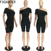 Женские спортивные костюмы Fagadoer Fashion Solid One Plect Два кусочка STEEM STEEM SLIM -TOP с коротким рукавом и байкерские шорты Лето 2 печь