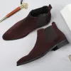 Buty zamszowe męskie buty oryginalne skórzane włoski włoski palec u stóp Burowanie czarny poślizg na męskich butach formalnych czarnych podstawowych kostek rozmiar 44
