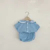 2023 Été Nouveau bébé Navy Collar vêtements Ensemble Kids Girls Girls Short Sleeve Denim Tops + Shorts 2pcs Suit mignon Baby Boy Denim tenues