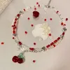 Anhänger Halsketten Y2K Red Cherry Heart Perlen Halskette Frauen Bohemian Perlen