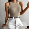 Kvinnors tankar Camis y Slim Fit Knitting Tank Tops Women Vest Round Neck Sleeveless Plover Top Harajuku Summer Ladies Solid Casual Drop Dhqlu