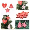 10pc 5cm Red Heart Star Bell Snowflake Christmas Ornaments Pendant Natural Wood Christmas Hanging Confetti Xmas Tree Decorations