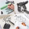 9 PCS / Set Caligraphy Pens Black Micro Stra Tamesproof Drawing Dracs for Scrapbooking Fineliner Lettring Pen Stationery