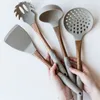 Värmemotstånd Silikon matlagningsverktyg med trähandtag non-stick svängar skedar nudlar skopor kreativa köksredskap