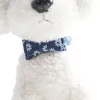 Blue Dog Collar Pet Cat Bib Bandana Flower Neck Rem Läder denim Bowknot för liten mellersta Perro Teddy Chihuahua Spitz