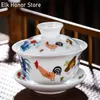 الدجاج الرجعية الشاي الأبيض Tureen ماء القدح الشاي وعاء الإمبراطور Kung Fu Gaiwan الإبداعي سفر البورسلين شربت Office Drinkware هدية