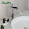 Yanksmart Luxury Chrome Waterfall Bathroom Bathroom Bower Basin Robinet Black Vanity Deck Mounted Washingin Hot and Cold Mixer Water Tap