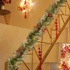 Fleurs décoratives Christmas Garland extérieur pin artificiel 70,8 pouces d'épaisseur Powered 2 Modes d'éclairage Berry Red