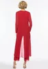 Kırmızı Annenin Elbiseleri Gelinin Annesi Pantolon Takımları Resmi O-Neck Şifon Özel Artı Boyut Yeni Uzun Kollu Üç Parça Boncuk