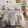 3D Cat Bedding Set Luxury Animal Däcke Cover med Pillowcase King Queen Size Bed Set Set Custom Mönster