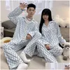 Dames slaapkleding lente stijl paar pyjama's katoen imitatie lange mouw herfst vestiging kleine revers casual grote heren home suit drop dhqmk