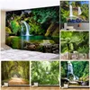Natural Forest Landscape Tapestry Waterfall Tropical Jungle Palm Leaves Art Decor Tapestries Picnic Mat Living Room Wall Hanging