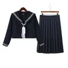 65cm longuette JK Uniform Sets Japanese Women girl uniform autumn Short/long Sleeve School Uniforms College Sailor Pleated Skirt