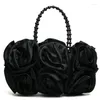 Sacs de soirée Boutique de fgg Red Flower Rose Bush Femmes Satin Purse Per perle Handle Totes Sac Mariage Hand