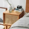 Nordic wood bedside table with Breathable sliding rattan door portable wood tea tables storage Nightstand 45x35x50cm