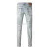 Mens Jeans Designer Purple Brand Mens Male Light Blue Y2K High Street Denim Paint Graffiti mönster skadade rippade magra byxor