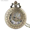 Pocket Watches Zodiac Compass Hollow Out Pattern Bronze Retro Quartz Pocket Es Men Kvinnor Halsband Antika Pendant -gåvor Y240410