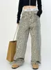 Leopard Print Women American Retro Wide Leg Pants Baggy High Waisted Boyfriend Jeans Loose Y2k Oversized Hip Hop Trousers