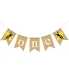 First Birthday Party Flag Bee en één drukklappen Banner Swallowtail Bunting Baby Shower Hangende Garland feestartikelen