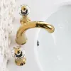 Basin Faucets Bathroom Sink Faucet Golden Three Holes Double Handle Luxury Mixer Water Bath Basin Bathtub Taps
