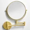 Makeup Mirror Brushed Gold Brass 360 Rotate Mirror 3 X Magnifying Bathroom Mirror Drill Hole Folding Shave 8 Inches Round Mirror