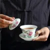 4 pcs/lote Jingdezhen Pastel Ceramic Cuppup Technología tradicional Flores pintadas a mano y pájaros Tazón de té Master Cup Cup