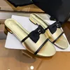 Designer Slippers Femmes Bow Tlides Sandales Flat Sandales House Mousse Flip Flip Flip Geatine Leather Girls Chaussures