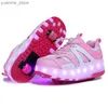 Rzędowe rolki rolki rolki buty 2023 NOWOŚĆ nastolatków chłopców dziewczęta ładowanie LED Kolorowe oświetlenie Dzieci 2 Koła Sneaker Łurek Y240410