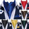 Neck Ties Ascot Mens Tie Luxury Paisley Flower Blue Tie Neckline and Handkerchief Cufflinks Wedding Business Set AccessoriesC240410