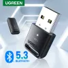 Adaptrar/dongles ugreen USB Bluetooth 5.3 Dongle Adapter för PC -högtalare trådlöst mus tangentbord musik ljudmottagare sändare bluetooth