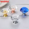 NAIERDI Gold Base Diamond Shape Design Crystal Glass Knobs Cupboard Pulls Drawer Knobs Kitchen Cabinet Handles Furniture Handle