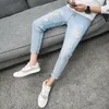Heren jeans lente negende k-stijl silm trendy heren-stijl gebroken gaten broek