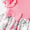 Flickans klänningar Baby Girl Cotton Ribbed Ruffle Trim Bow Front Floral Print Spliced ​​Tank Dress L47