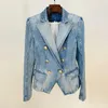 Damespakken Modern Blazers 2024 In bovenkleding Dames Elegante metalen Lion's Head Buckle Denim Suit jas Spring