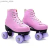 Inline Roller Skates Mens and womens Double Row Roller Skates Purple Leather Breathable Jelly Four-wheel Sliding Inline Quad Skating Sneakers Y240410