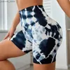 Yoga Outfits New Tie Dye Running Yoga Shorts with High Waist and Peach Hip Fitness Pants Y240410