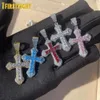 Iced Out Bling Cross Netlace Netclace Silver Color Rectangle CZ Clic Zirconia Blue Pink Charm Hip Hop Men Jewelry 240409