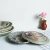 Naturalne trawę morską rattan talerze ścienne dekoracyjne naczynia owocowe do domu kuchennego salonu boho słomka tkana dekoracje ścienne ozdoby