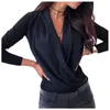 Womens Sexy Ruched Blouse Shirts Autumn Solid Long Sleeve Pullover Elegant Casual Slim Basic Shirts Tops