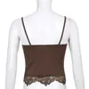 Damestanks Camis Gothic Aesthetics Lace Applique Dames Tank Top Sexy V-Neck Brown Vintage Crop Top Summer Fashion Casual Tank Top J240409