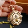 Pocket Watches New Quartz Pocket Fashion Gold Classic Luxury Hollowed Dial Design Lady Men Neutral Stainless Steel Pendant Necklace Gift Y240410