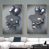 Romantisches Paar Skulptur Poster Metallfigur Statue Leinwand Malerei Abstrakte nordische Wandkunst Wandbild für Wohnzimmer Home Dekoration