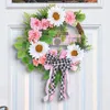 Decorative Flowers Cute Pink Bow Christmas Wreath Decoration Artificial Front Door Window Hanging Accessories 58X42X8cm