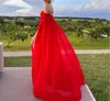 Вне плеча вечерние платья длинные выпускное платье Элегантное красное шифоновое платье с поездом с поездом