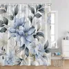 Rideaux de douche rideau floral bleu aquarelle dahlia fleurs plantes baignoires ensemble moderne en tissu en polyester décor de salle de bain avec crochets